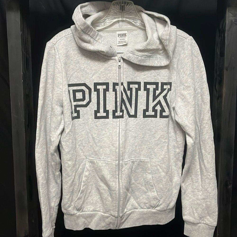 PINK- Victoria’s Secret light gray full zip hoodie